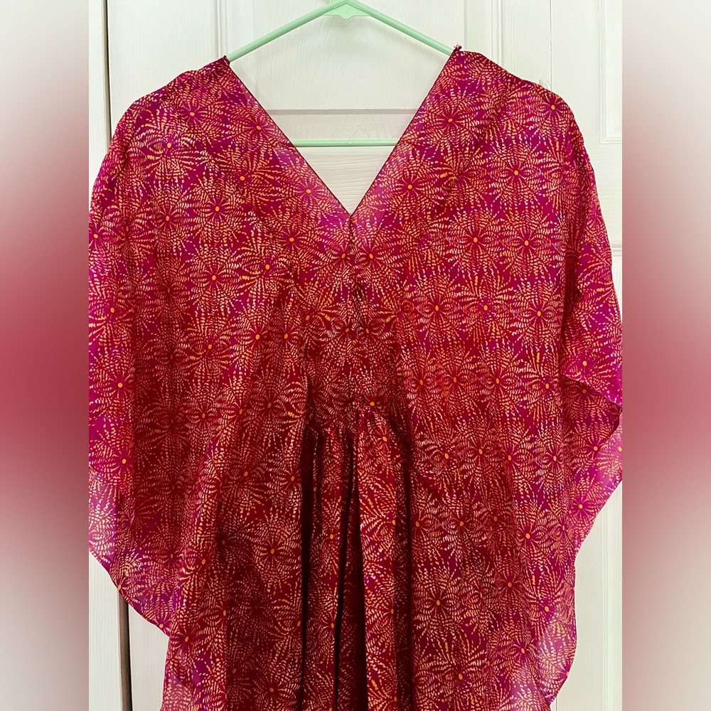 Mirabelle Bleu Sheer Magenta Pink Fuchsia Kaftan Caftan Maxi Dress, One-Size O/S
